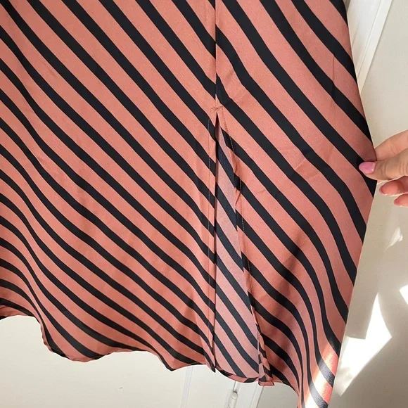 A New Day asymmetrical satin dress in pinkish orange with black stripes - Picture 5 of 6